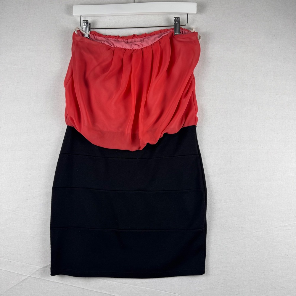 Body Central Boutique Strapless Colorblock Mini Dress Coral Black Y2K Large